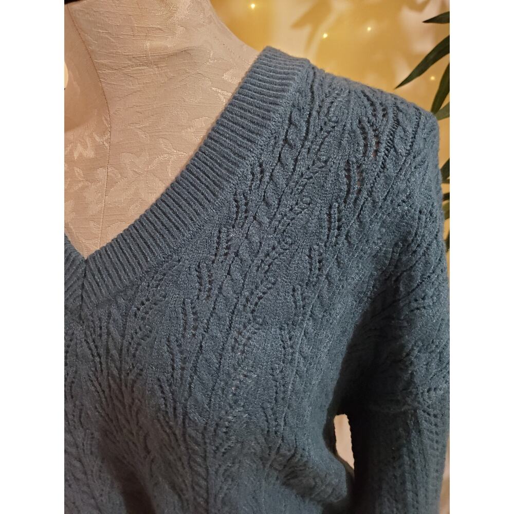 Anthropologie Saturday Sunday Cable Knit V-Neck Cropped Sweater Womens Size M - Picture 6 of 10